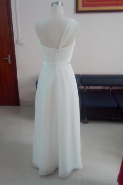 A-Line One-Shoulder Long White Chiffon Bridesmaid Dresses/Wedding Party Dresses BD010332