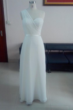 A-Line One-Shoulder Long White Chiffon Bridesmaid Dresses/Wedding Party Dresses BD010332
