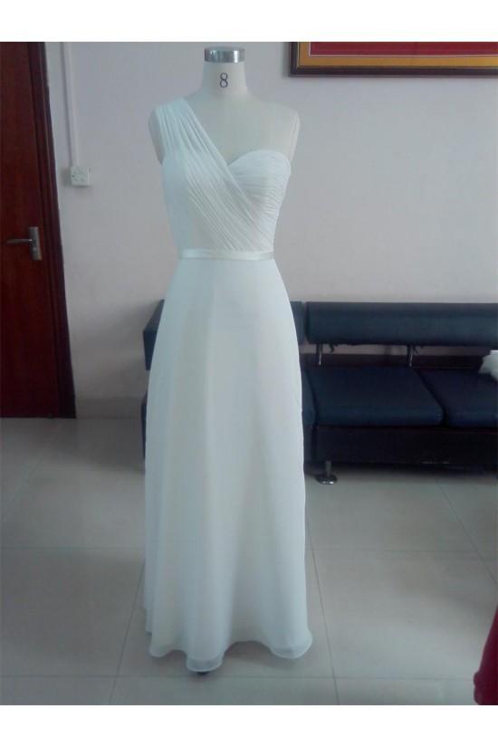 A-Line One-Shoulder Long White Chiffon Bridesmaid Dresses/Wedding Party Dresses BD010332