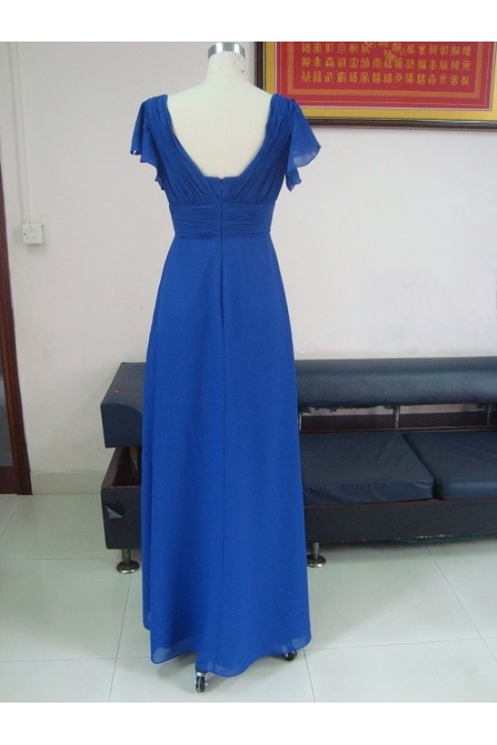 Sheath/Column V-Neck Long Royal Blue Chiffon Bridesmaid Dresses/Wedding Party Dresses BD010335