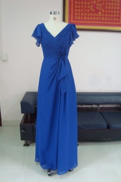 Sheath/Column V-Neck Long Royal Blue Chiffon Bridesmaid Dresses/Wedding Party Dresses BD010335