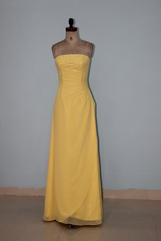 Sheath/Column Strapless Long Yellow Beaded Chiffon Bridesmaid Dresses/Wedding Party Dresses BD010336 Sheath/Column Strapless Long Yellow Beaded Chiffon Bridesmaid Dresses/Wedding Party Dresses BD010336