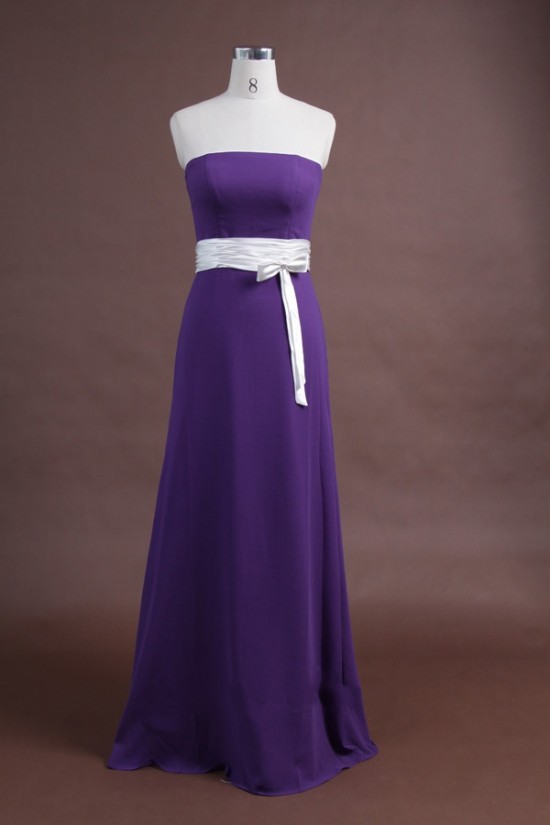 A-Line Strapless Long Purple Chiffon Bridesmaid Dresses/Wedding Party Dresses BD010343
