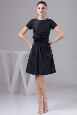 A-Line Short Sleeve Black Bridesmaid Dresses/Wedding Party Dresses BD010349