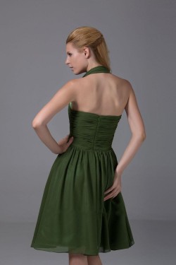 A-Line Halter Short Green Chiffon Bridesmaid Dresses/Wedding Party Dresses BD010356