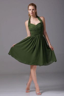 A-Line Halter Short Green Chiffon Bridesmaid Dresses/Wedding Party Dresses BD010356