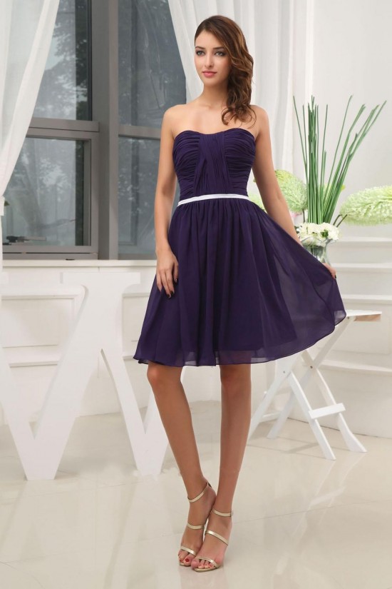 A-Line Strapless Short Purple Chiffon Bridesmaid Dresses/Wedding Party Dresses BD010361