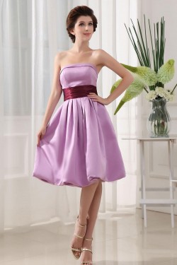 A-Line Strapless Short Purple Satin Bridesmaid Dresses/Wedding Party Dresses BD010369