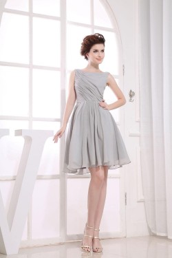 A-Line Bateau Short Grey Chiffon Bridesmaid Dresses/Wedding Party Dresses BD010370