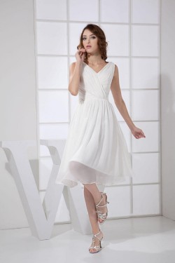 A-Line V-Neck Short White Chiffon Bridesmaid Dresses/Wedding Party Dresses BD010376