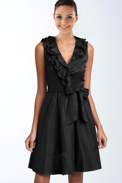 A-Line V-Neck Short Black Bridesmaid Dresses/Wedding Party Dresses BD010378