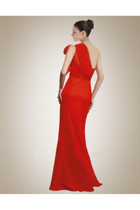 One-Shoulder Long Red Chiffon Bridesmaid Dresses/Wedding Party Dresses BD010382