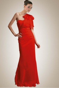 One-Shoulder Long Red Chiffon Bridesmaid Dresses/Wedding Party Dresses BD010382