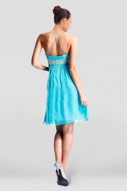 A-Line Beaded Short Blue Chiffon Bridesmaid Dresses/Wedding Party Dresses BD010389