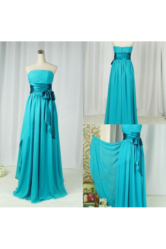 A-Line Strapless Long Blue Chiffon Bridesmaid Dresses/Wedding Party Dresses BD010397