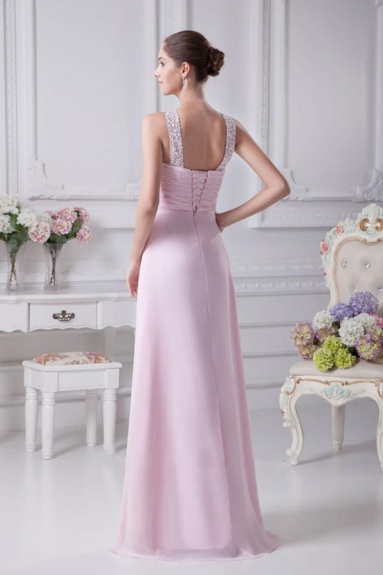 A-Line Empire Beaded Floor-Length Pink Chiffon Bridesmaid Dresses/Wedding Party Dresses/Maternity Dresses BD010426