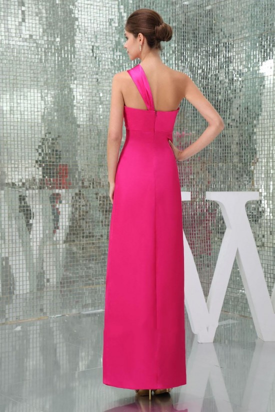 Sheath One-Shoulder Hot Pink Long Bridesmaid Dresses/Wedding Party Dresses BD010433