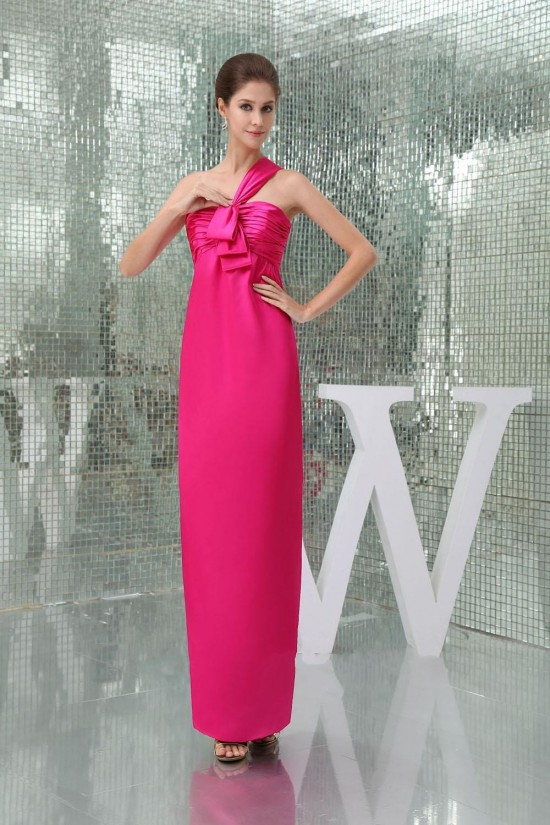 Sheath One-Shoulder Hot Pink Long Bridesmaid Dresses/Wedding Party Dresses BD010433