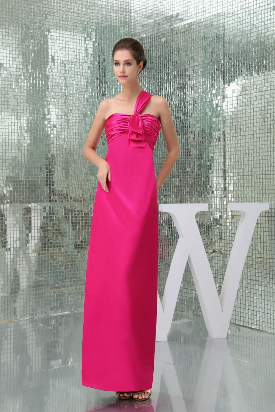 Sheath One-Shoulder Hot Pink Long Bridesmaid Dresses/Wedding Party Dresses BD010433