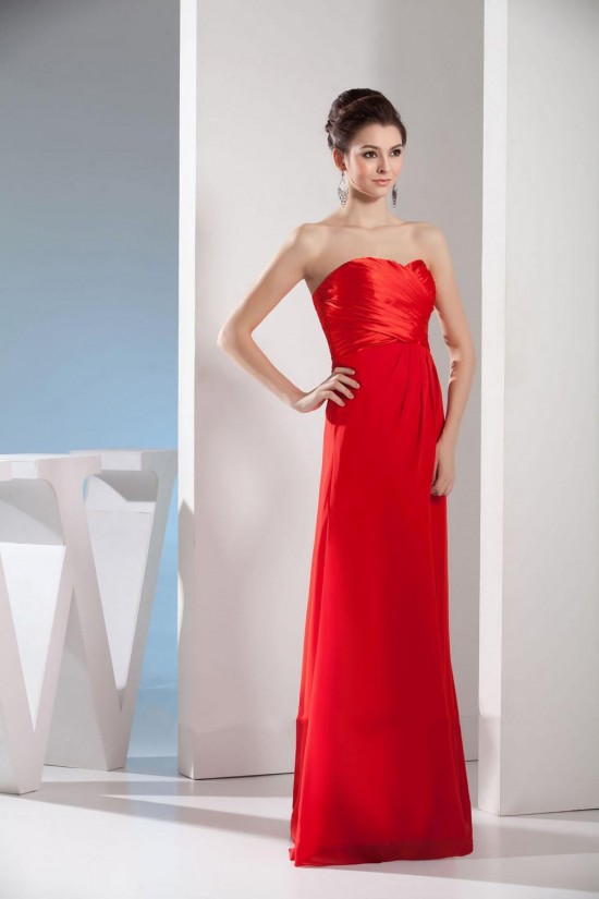 A-Line Strapless Red Floor-Length Bridesmaid Dresses/Wedding Party Dresses BD010438