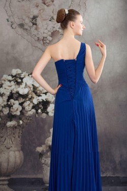 A-Line One-Shoulder Royal Blue Pleated Chiffon Floor-Length Bridesmaid Dresses/Wedding Party Dresses BD010440