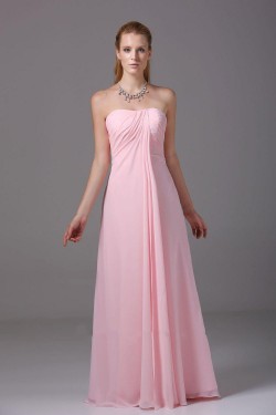 A-Line Strapless Pink Floor-Length Chiffon Bridesmaid Dresses/Wedding Party Dresses BD010443