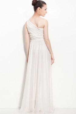 A-Line One-Shoulder Floor-Length White Chiffon Bridesmaid Dresses/Wedding Party Dresses BD010446