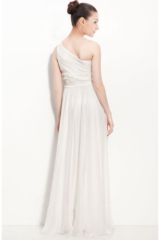 A-Line One-Shoulder Floor-Length White Chiffon Bridesmaid Dresses/Wedding Party Dresses BD010446 A-Line One-Shoulder Floor-Length White Chiffon Bridesmaid Dresses/Wedding Party Dresses BD010446