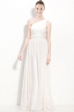 A-Line One-Shoulder Floor-Length White Chiffon Bridesmaid Dresses/Wedding Party Dresses BD010446