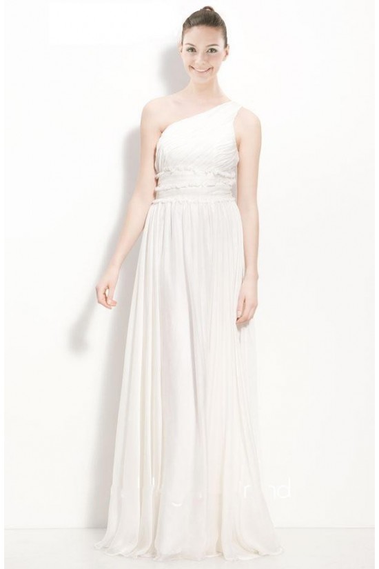 A-Line One-Shoulder Floor-Length White Chiffon Bridesmaid Dresses/Wedding Party Dresses BD010446 A-Line One-Shoulder Floor-Length White Chiffon Bridesmaid Dresses/Wedding Party Dresses BD010446