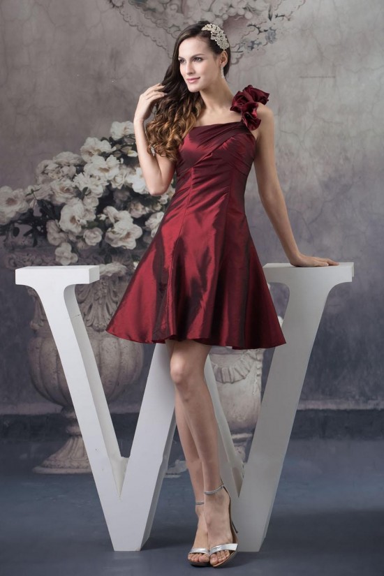 A-Line One-Shoulder Short Taffeta Bridesmaid Dresses/Wedding Party Dresses BD010450