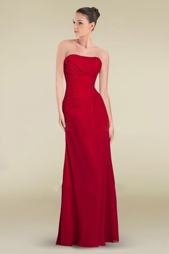Sheath/Column Strapless Floor-Length Red Chiffon Bridesmaid Dresses/Wedding Party Dresses BD010466 Sheath/Column Strapless Floor-Length Red Chiffon Bridesmaid Dresses/Wedding Party Dresses BD010466