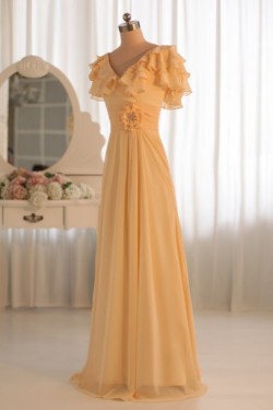 A-Line V-Neck Yellow Floor-Length Chiffon Bridesmaid Dresses/Wedding Party Dresses BD010497