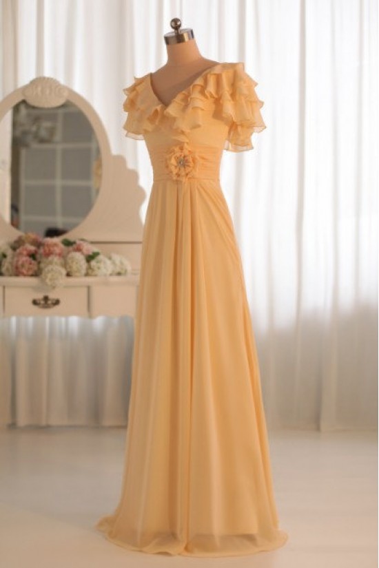 A-Line V-Neck Yellow Floor-Length Chiffon Bridesmaid Dresses/Wedding Party Dresses BD010497 A-Line V-Neck Yellow Floor-Length Chiffon Bridesmaid Dresses/Wedding Party Dresses BD010497