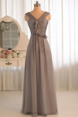 A-Line Grey Chiffon Floor-Length Bridesmaid Dresses/Wedding Party Dresses BD010500