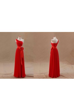 A-Line One-Shoulder Long Red Chiffon Bridesmaid Dresses/Evening Dresses BD010505