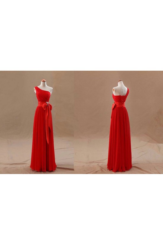 A-Line One-Shoulder Long Red Chiffon Bridesmaid Dresses/Evening Dresses BD010505 A-Line One-Shoulder Long Red Chiffon Bridesmaid Dresses/Evening Dresses BD010505