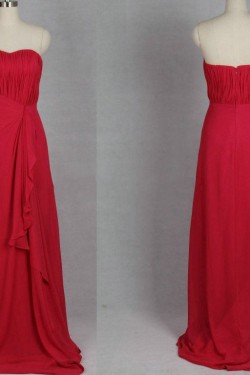 A-Line Strapless Long Red Chiffon Bridesmaid Dresses/Evening Dresses BD010506