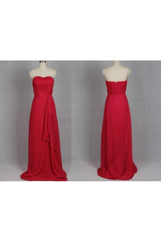 A-Line Strapless Long Red Chiffon Bridesmaid Dresses/Evening Dresses BD010506