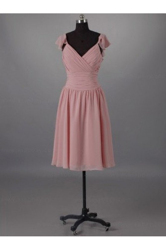 A-Line Short Pink Chiffon Bridesmaid Dresses/Evening Dresses BD010508