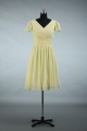 A-Line Short Sleeve V-Neck Yellow Chiffon Bridesmaid Dresses/Evening Dresses BD010511