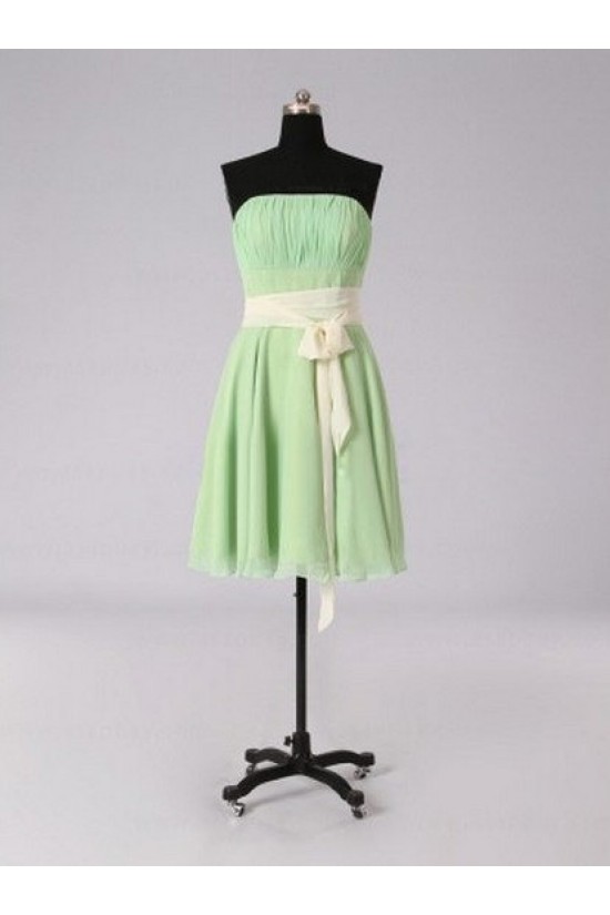 A-Line Strapless Green Short Chiffon Bridesmaid Dresses/Evening Dresses BD010513