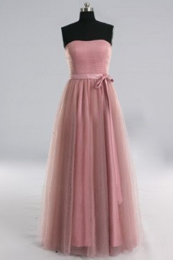 A-Line Strapless Long Tulle Bridesmaid Dresses/Evening Dresses BD010514