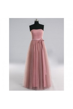 A-Line Strapless Long Tulle Bridesmaid Dresses/Evening Dresses BD010514