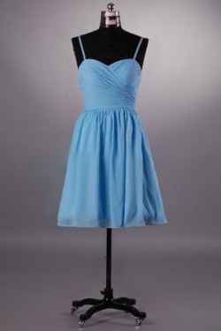 A-Line Spaghetti Strap Short Blue Chiffon Bridesmaid Dresses/Evening Dresses BD010515
