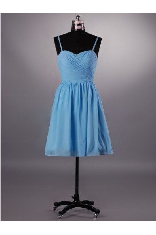 A-Line Spaghetti Strap Short Blue Chiffon Bridesmaid Dresses/Evening Dresses BD010515