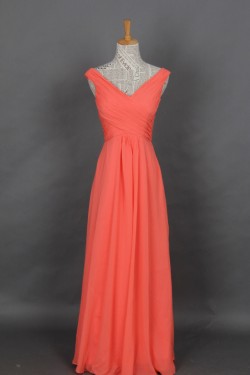 A-Line V-Neck Long Chiffon Bridesmaid Dresses/Evening Dresses BD010521