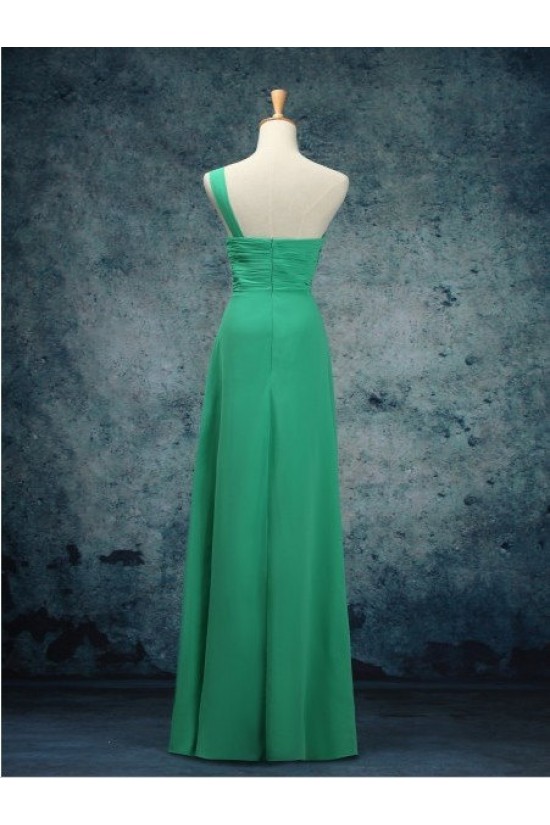 A-Line One-Shoulder Long Green Chiffon Bridesmaid Dresses/Evening Dresses BD010526
