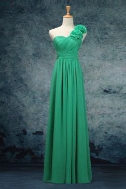 A-Line One-Shoulder Long Green Chiffon Bridesmaid Dresses/Evening Dresses BD010526