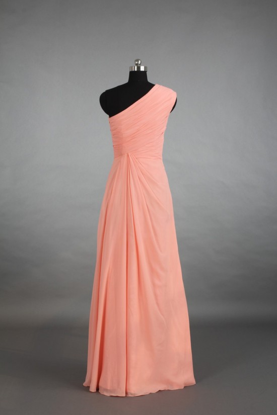 A-Line One-Shoulder Long Chiffon Bridesmaid Dresses/Evening Dresses BD010527